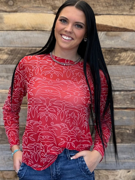 The Bootstitch Red Mesh Top