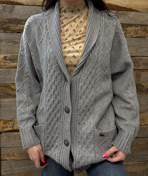 The Come Here Cable Knit Concho Grey Sweater Cardigan