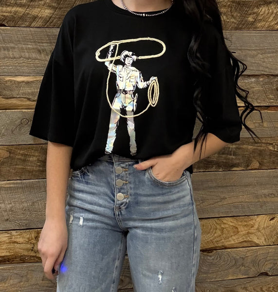 The Rope It Cowboy Black Tee