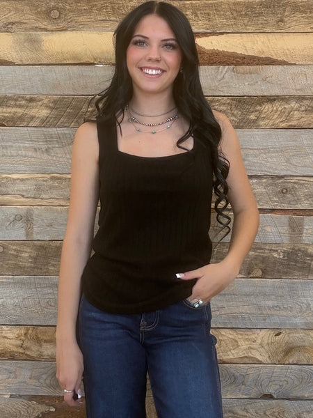 The Talk It Up Black Tank Top