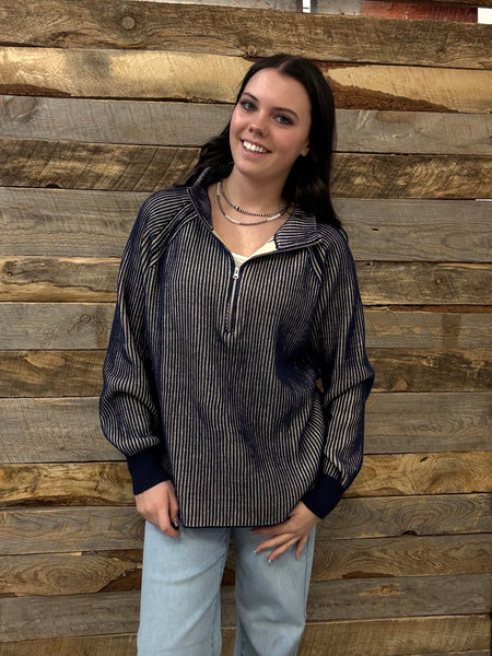 The Keep Me Here Navy Quarter Zip Sweater