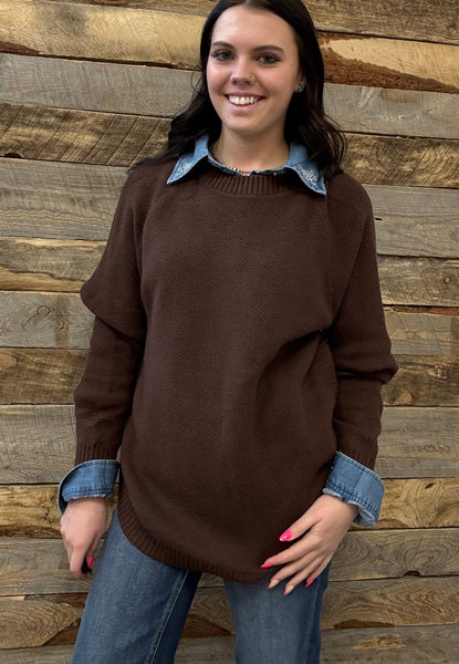The Knitted Round Hem Sweater Buffalo Button Brown Sweater