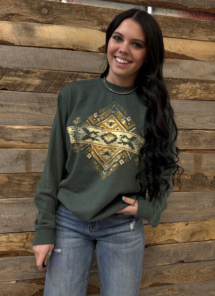 The Short Walk Aztec Mineral Olive Sweatshirt