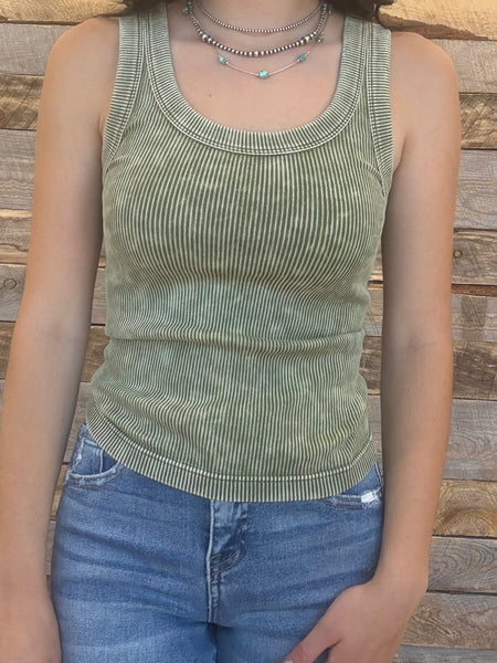 The Talk To Me Ash Olive Tank Top