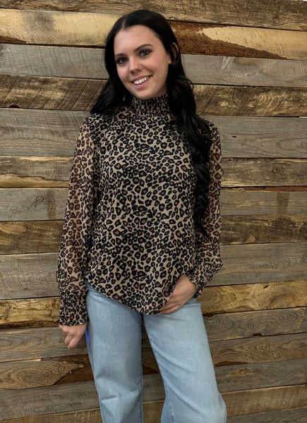 The Leopard Chiffon Smocked Top