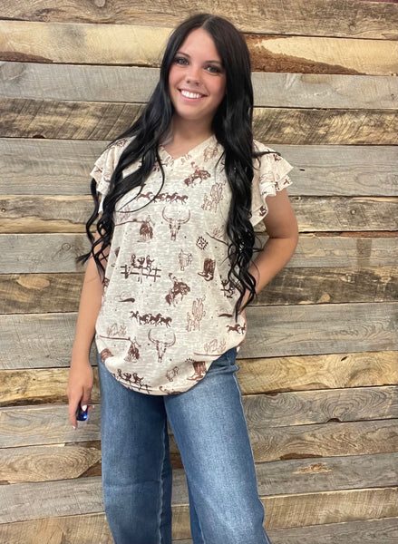 The Western Darlin' Ruffle Sleeved Top
