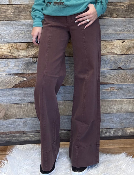The Whitley Choco Brown Mid Rise Wide Leg