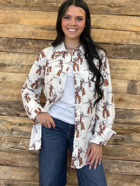 The Roping Cowboy Pearl Snap Top Cardigan