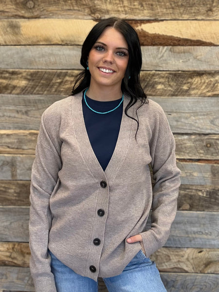 The Way There Button Up Heathered Mocha Sweater