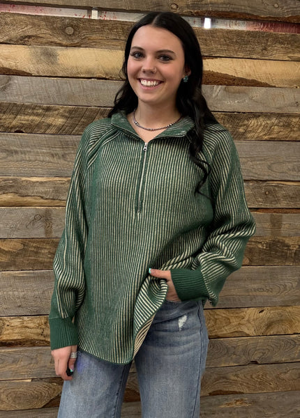 The Keep Me Here Dark Green Quarter Zip Sweater