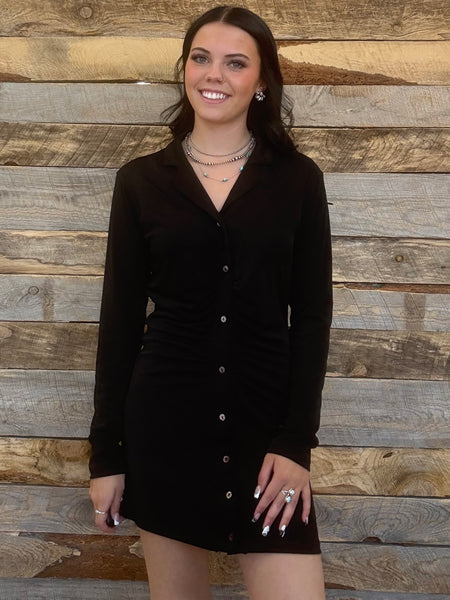 The Button Down Black Tunic Dress
