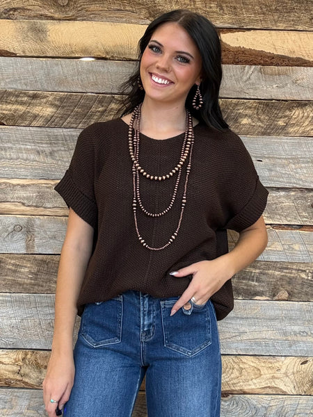 The Talk To It Chocolate Sweater Cuff Top