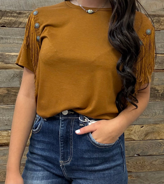 The Let's Get Fringy Rust Top