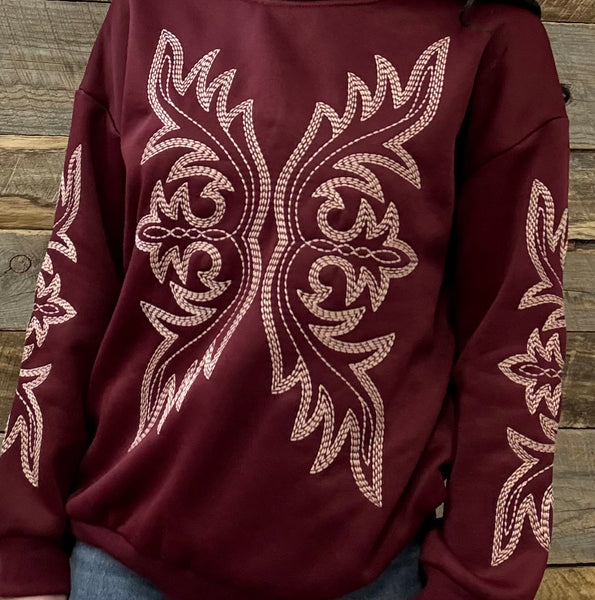 The Where Is It Boot Stitch Burgundy Sweatshirt