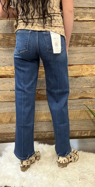 The Harper Tummy Control High Rise Ankle Straight Dark Jean