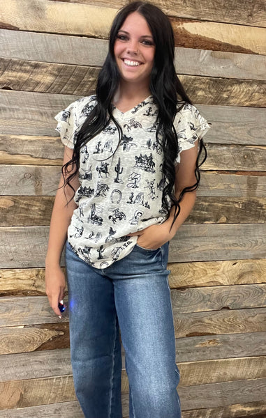 The Cowboy Cactus Ruffle Sleeved Top