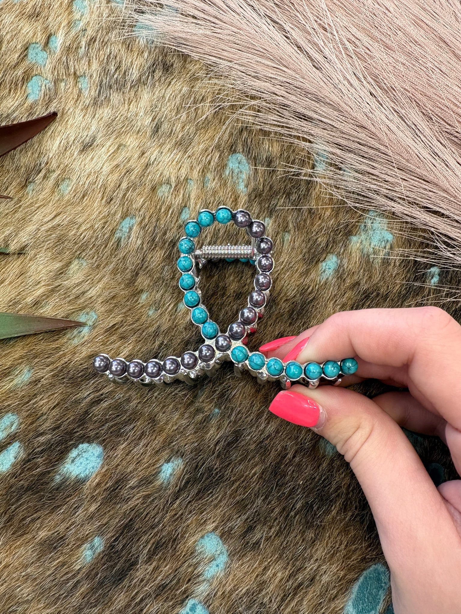 The Silver and Turquoise Mix Mini Claw Clip