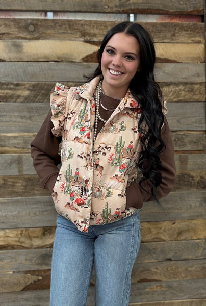 The Wagon Wheel Ruffle Taupe Vest