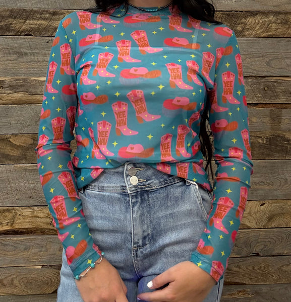 The Boots and Yeehaw Mesh Top