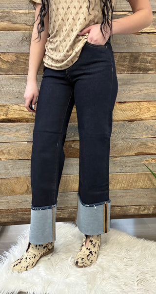 The Waive Mid Rise Crop Wide Cuffed Jeans