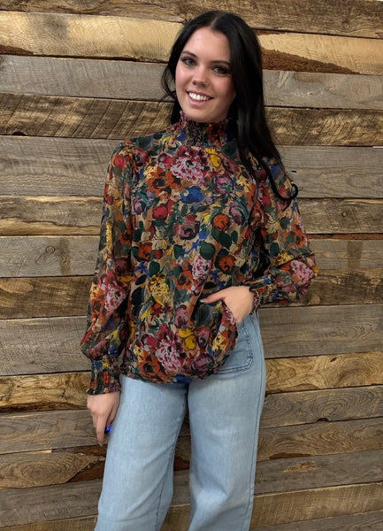 The Floral Chiffon Smocked Top