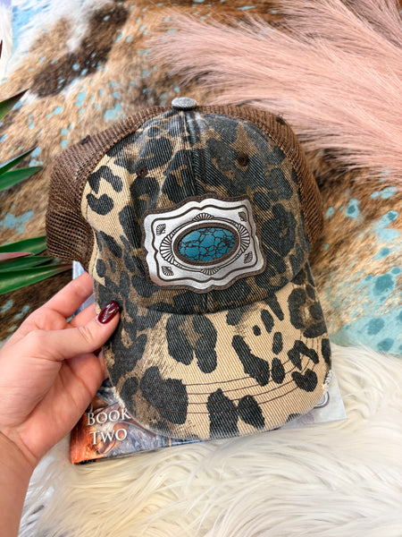 The Turquoise Concho Distressed Leopard Cap