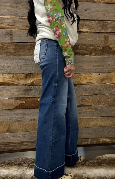 The Danielle Cuffed Wide Leg Dark Jeans