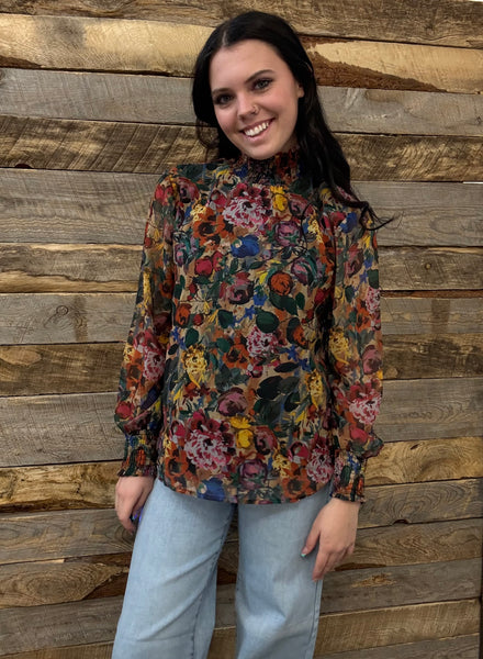The Floral Chiffon Smocked Top