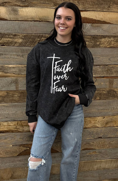 The Faith Over Fear Charcoal Acid Wash Sweatshirt