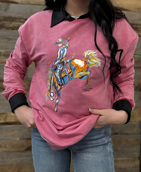 The CrissCross Chaos Bronc Pink Acid Wash Sweatshirt
