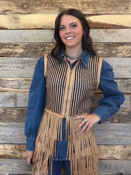 The Fringe Tier Camel Jacket Vest