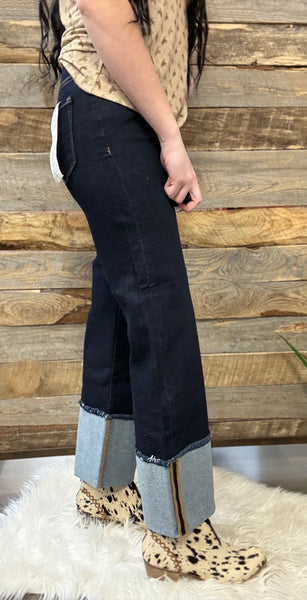 The Waive Mid Rise Crop Wide Cuffed Jeans