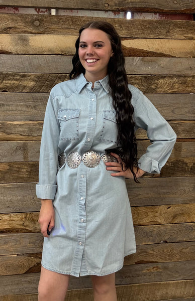The Studded Pearl Denim Top Jacket Dress
