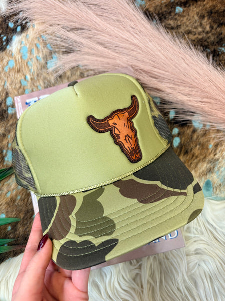 The Steer Skull Green Camo Cap