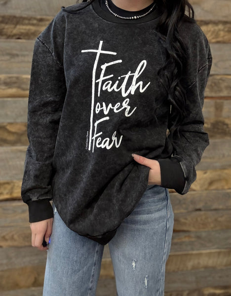 The Faith Over Fear Charcoal Acid Wash Sweatshirt