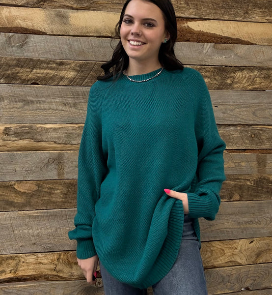 The Knitted Round Hem Sweater Buffalo Button Jade Sweater