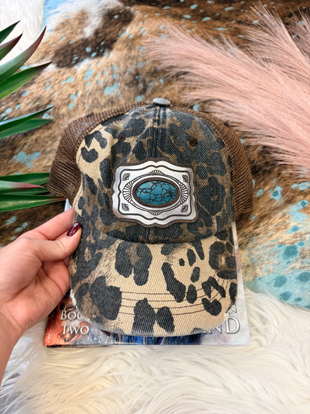 The Turquoise Concho Distressed Leopard Cap