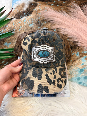 The Turquoise Concho Distressed Leopard Cap