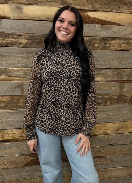 The Leopard Chiffon Smocked Top