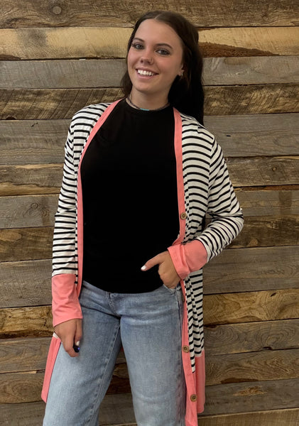 The Coral Striped Cardigan