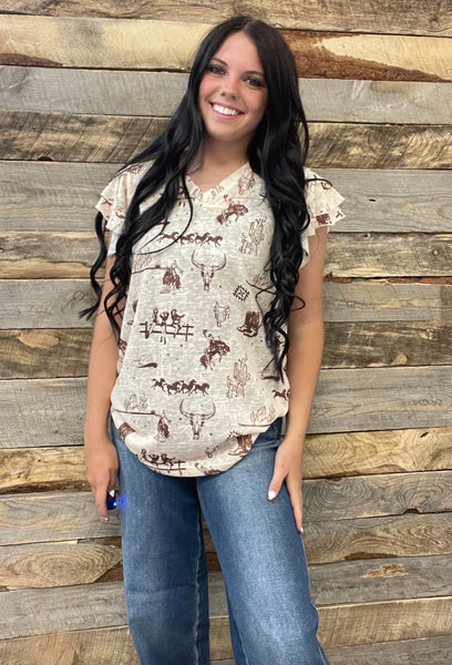The Western Darlin' Ruffle Sleeved Top