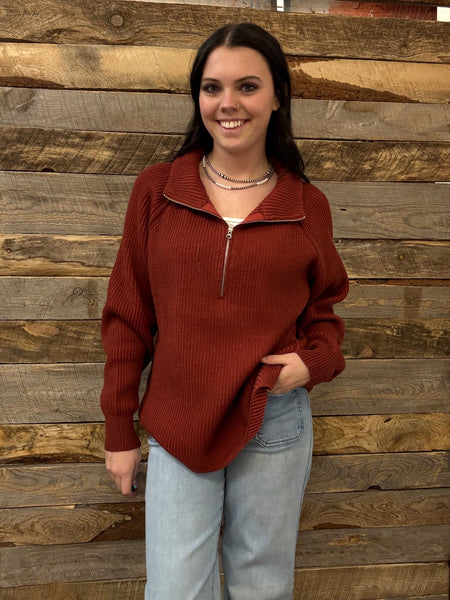 The Keep Me Here All Rust Quarter Zip Sweater