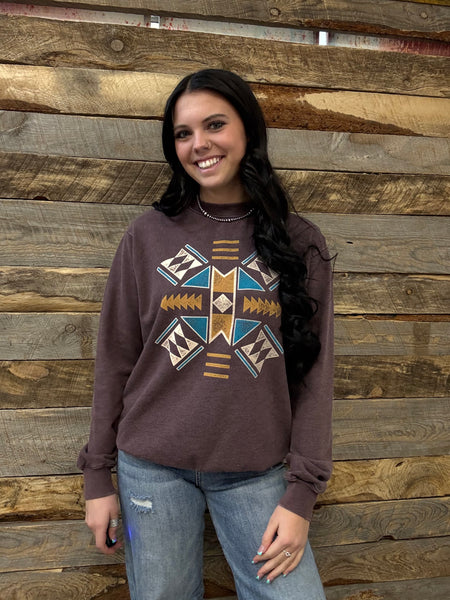 The Take A Look Aztec Mineral Burgundy Sweatshirt