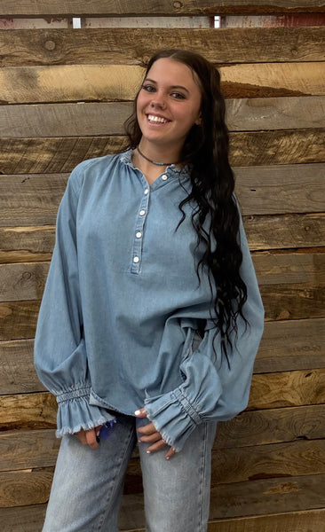 The Darling Denim Pull Over Denim Top