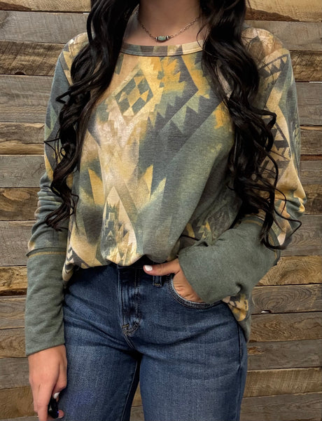 The Around This Aztec Olive Top