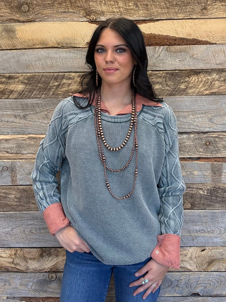 The Do Not Wait Ash Jade Cable Sleeve Sweater