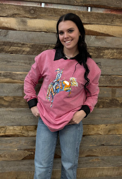 The CrissCross Chaos Bronc Pink Acid Wash Sweatshirt