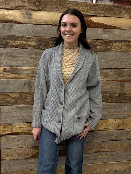 The Come Here Cable Knit Concho Grey Sweater Cardigan