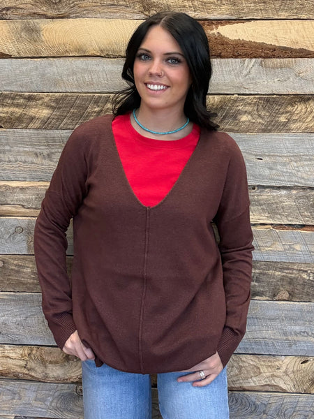 The I Waited Heathered Mahogany Sweater Top