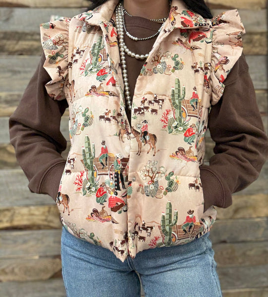 The Wagon Wheel Ruffle Taupe Vest
